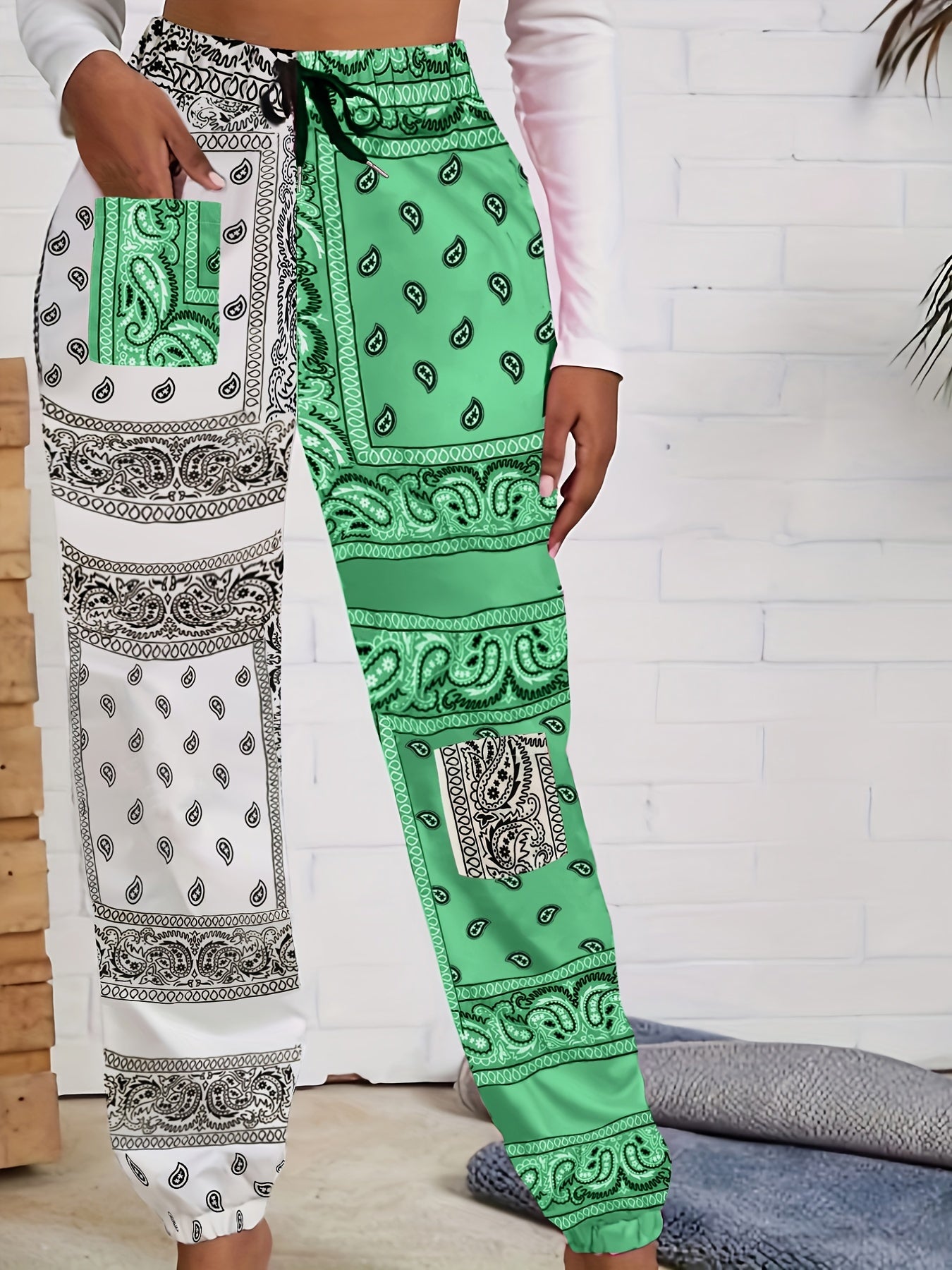  Boho Pants Women's Paisley Print Drawstring Pants
