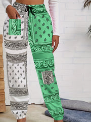  Boho Pants Women's Paisley Print Drawstring Pants