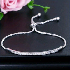Women's Silver Plated Cubic Zircon Bracelet, Adjustable Size