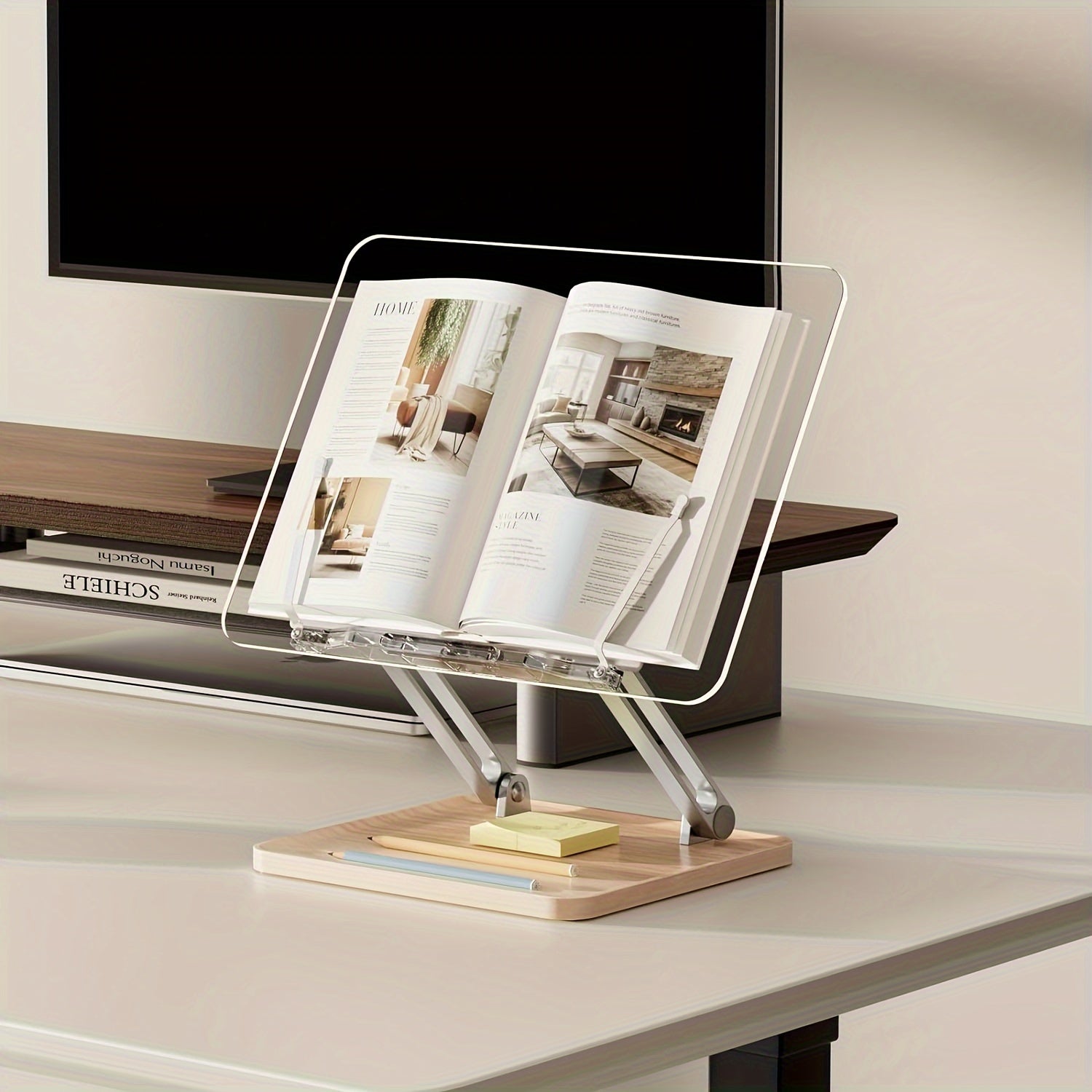Adjustable Acrylic Bookshelf with Pen Slot - Foldable Stand
