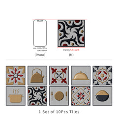 10pcs Vintage Kitchen Tile Sticker Peel Stick Non Slip PVC Wall Sticker
