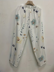 Floral Print Straight Leg Plus Size Casual Pants With Pockets