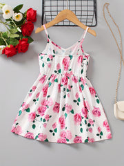 Girls Rose Print High Waist Cami Dress for Summer