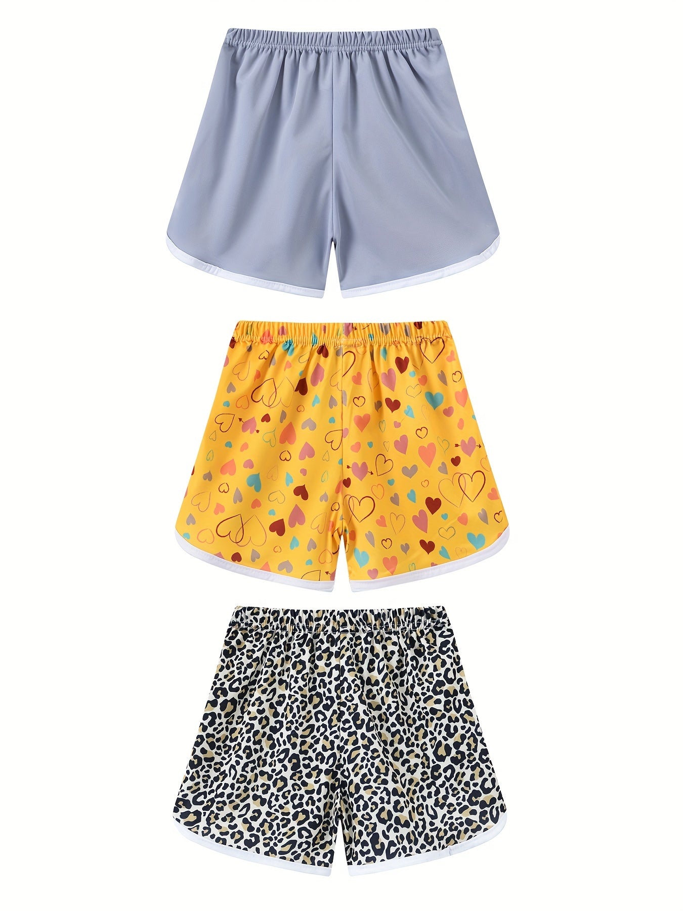3pcs Girls Cat Floral Print Casual Quick Drying Shorts