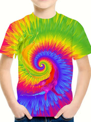 3D Rainbow Tie Dye Short Sleeve T shirt Loose Fit Pullover For Kids