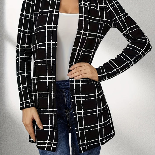 Windowpane Long Length Jacket Casual Open Front