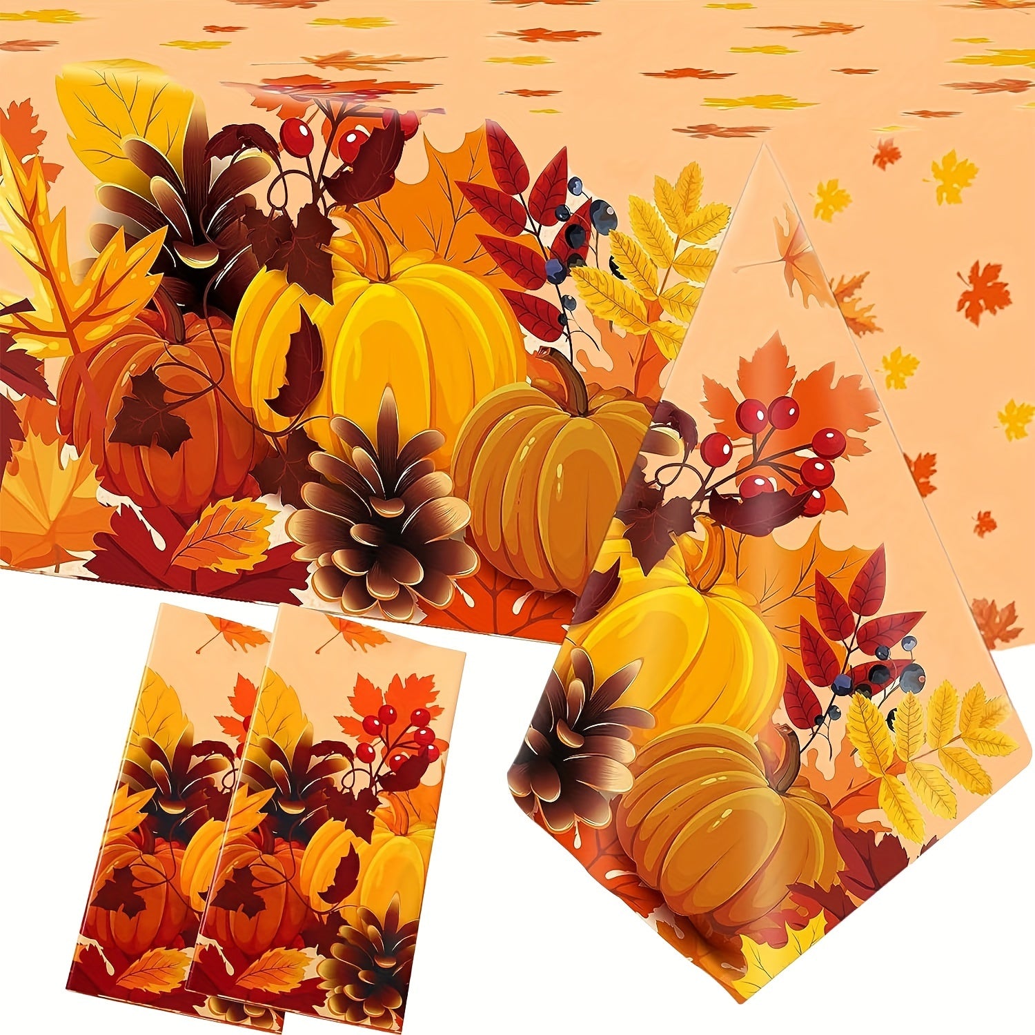 Thanksgiving Tablecloth Disposable Fall Pumpkin Maple Leaf Table Cover