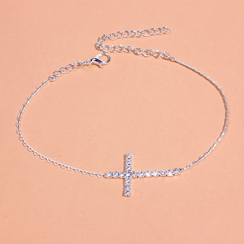 Rhinestone Cross Chain Anklet Dainty Ankle Bracelet