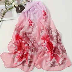 Large Flower Print Chiffon Scarf Gradient Silk Thin Shawl Hijab