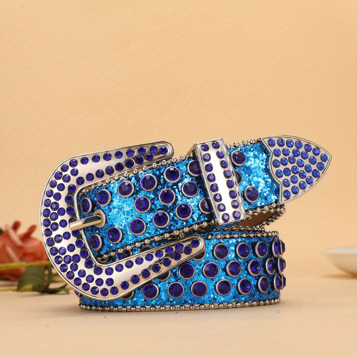 Men's PU Belt Pearlescent Sequins Faux Diamond Rhinestone Belt
