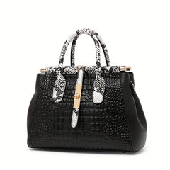 Stylish Snake Pattern Women's Handbag with Golden Tone Hardware