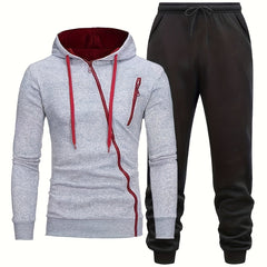 Men's Casual Zip Hoodie & Drawstring Sweatpants Set for Fall Winter