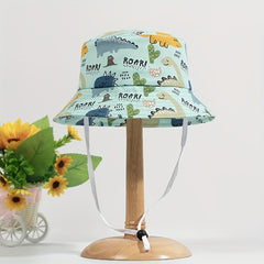 Baby Sunhat UPF 50 Beach Mesh Sun Hat Dinosaur Fish Print Bucket Hat