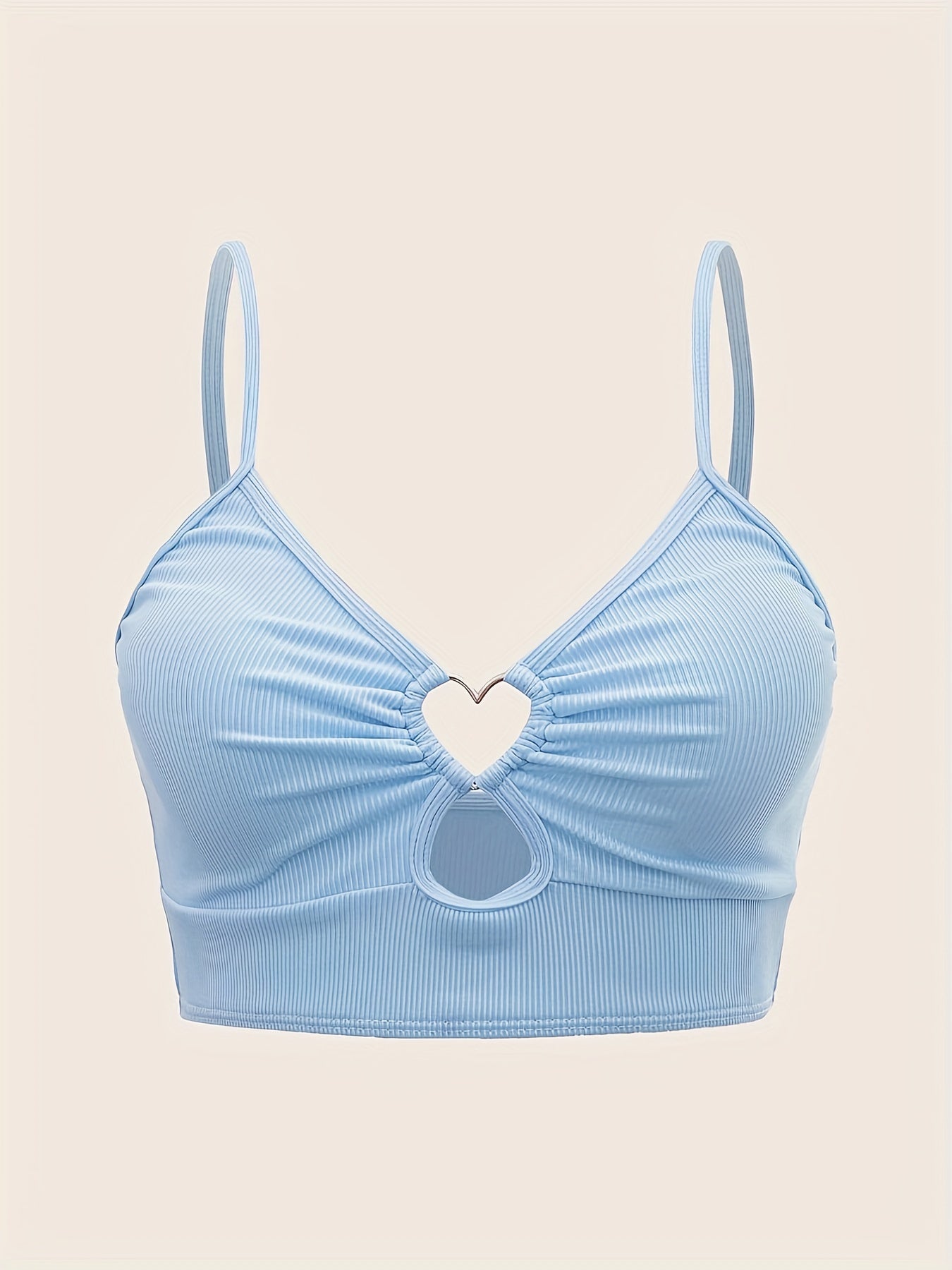 Heart Linked Tankini Top Rib Knit V Neck Beachwear Top