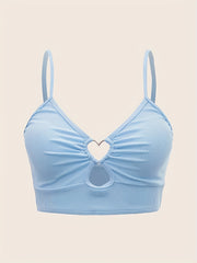 Heart Linked Tankini Top Rib Knit V Neck Beachwear Top