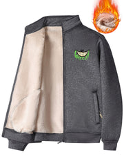 Men's Sherpa Fleece Crazy Smile Face Zip Jacket