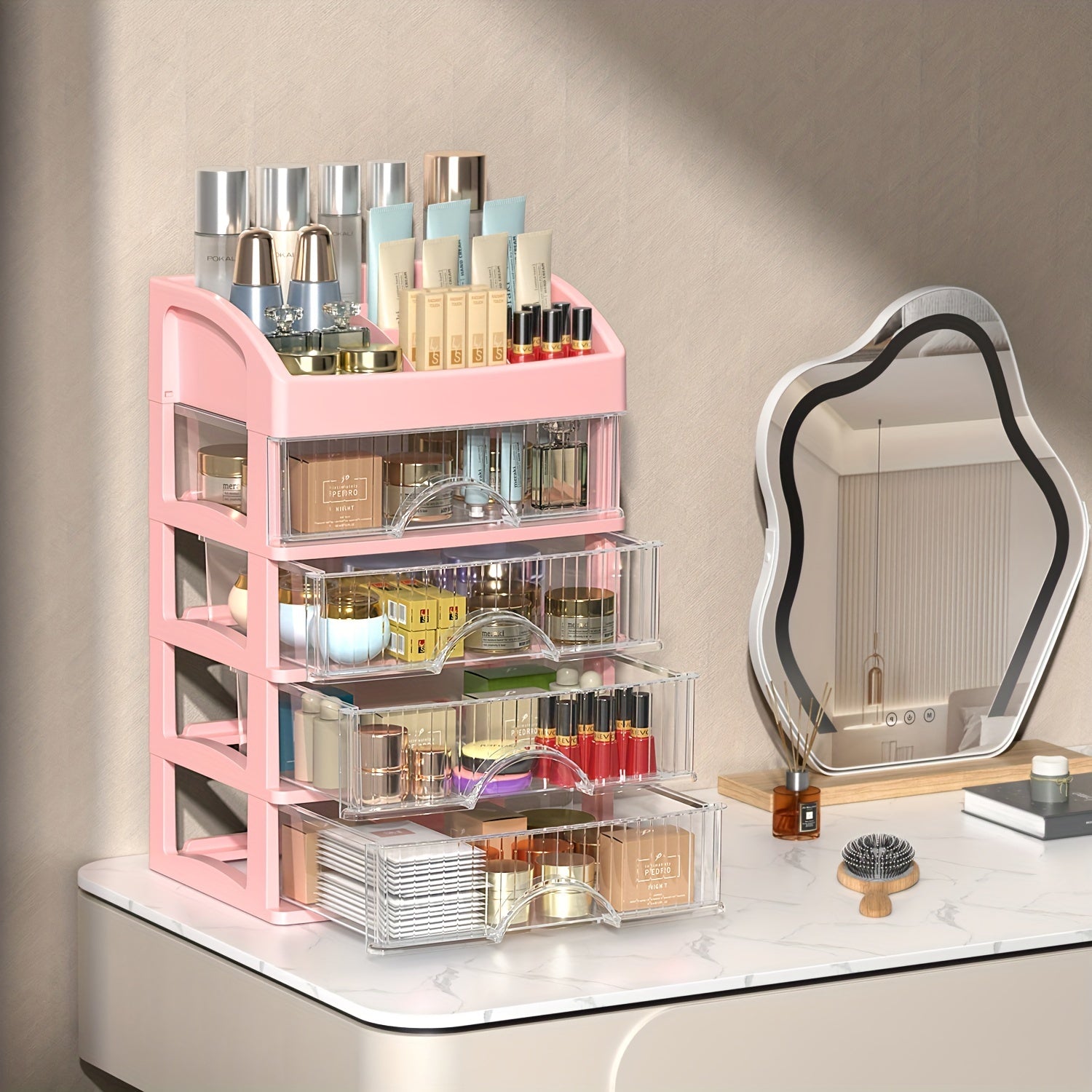 Makeup Desk Organizer With Drawers Perfume Storage Rack