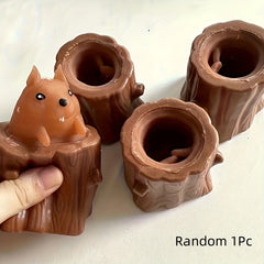 Squirrel Tree Stump Stress Relief Squeeze Toy & Desk Pen Holder