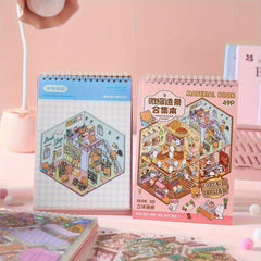 49 pcs Scrapbook Sticker Collection: PET Stickers & Background Cards Set