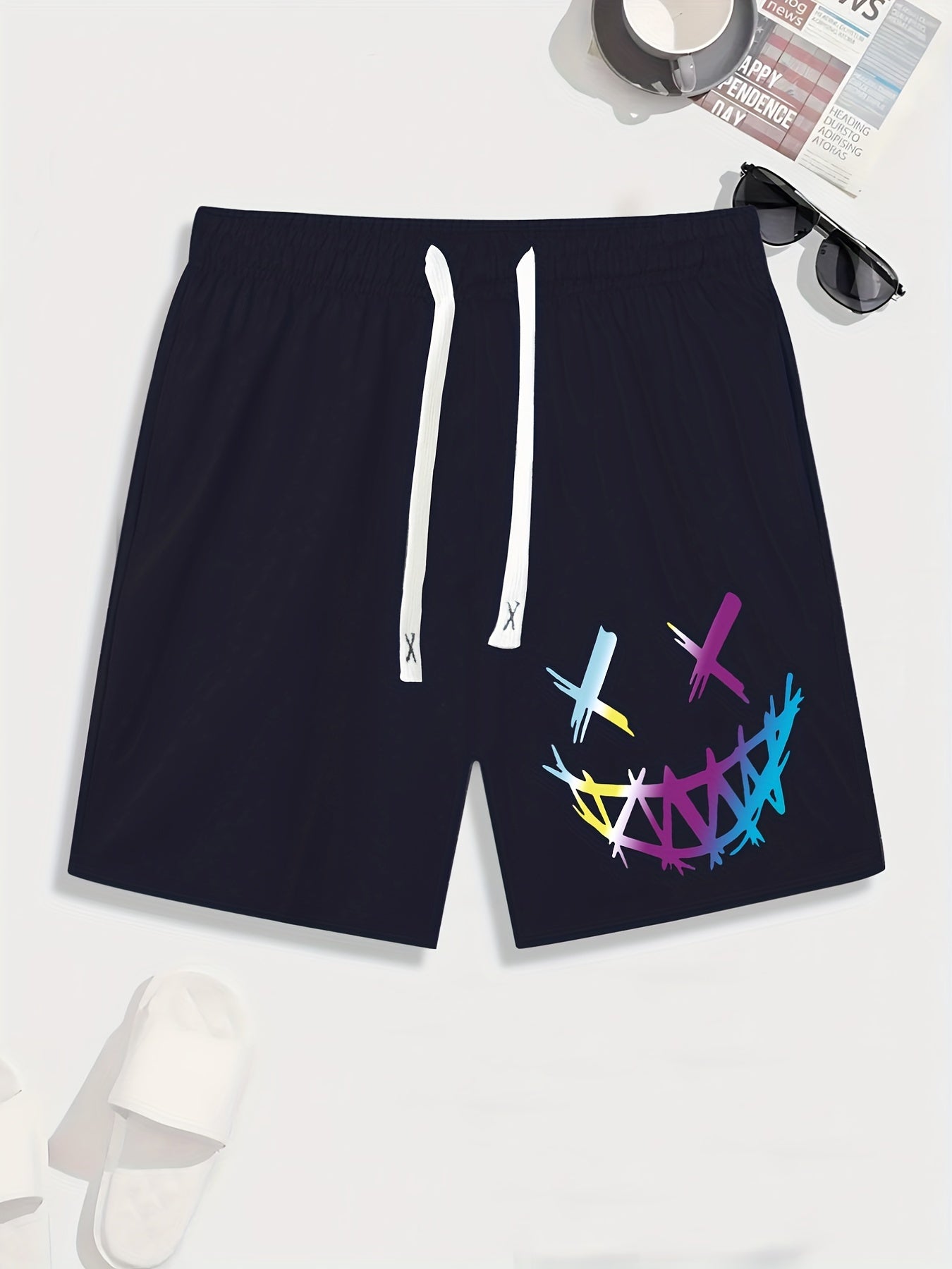 Men's Graphic Print Drawstring Stretchy Short Pants