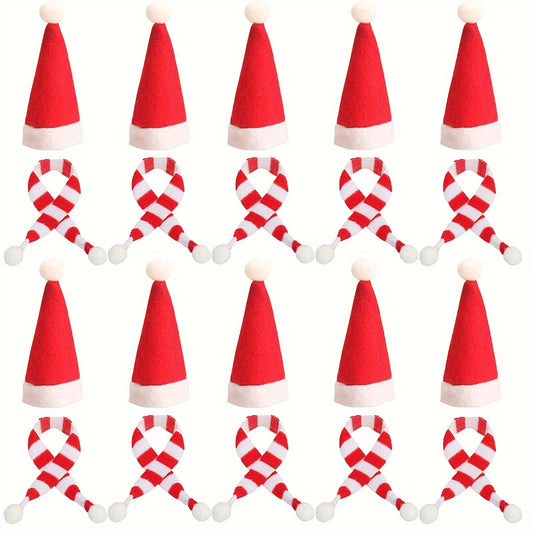 20pcs Mini Christmas Hat and Scarf Set for Wine Bottle Cover