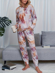 Tie Dye Print Lounge Set Long Sleeve Top & Pants Women's Loungewear