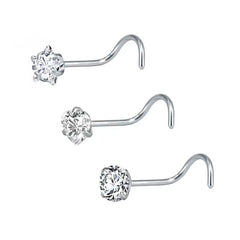 3 Pcs Heart Star Round Zircon Nose Rings Set Stainless Steel Cartilage Stud