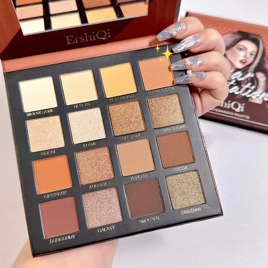 16 Shades Brown Golden Eyeshadow Palette for Daily Makeup