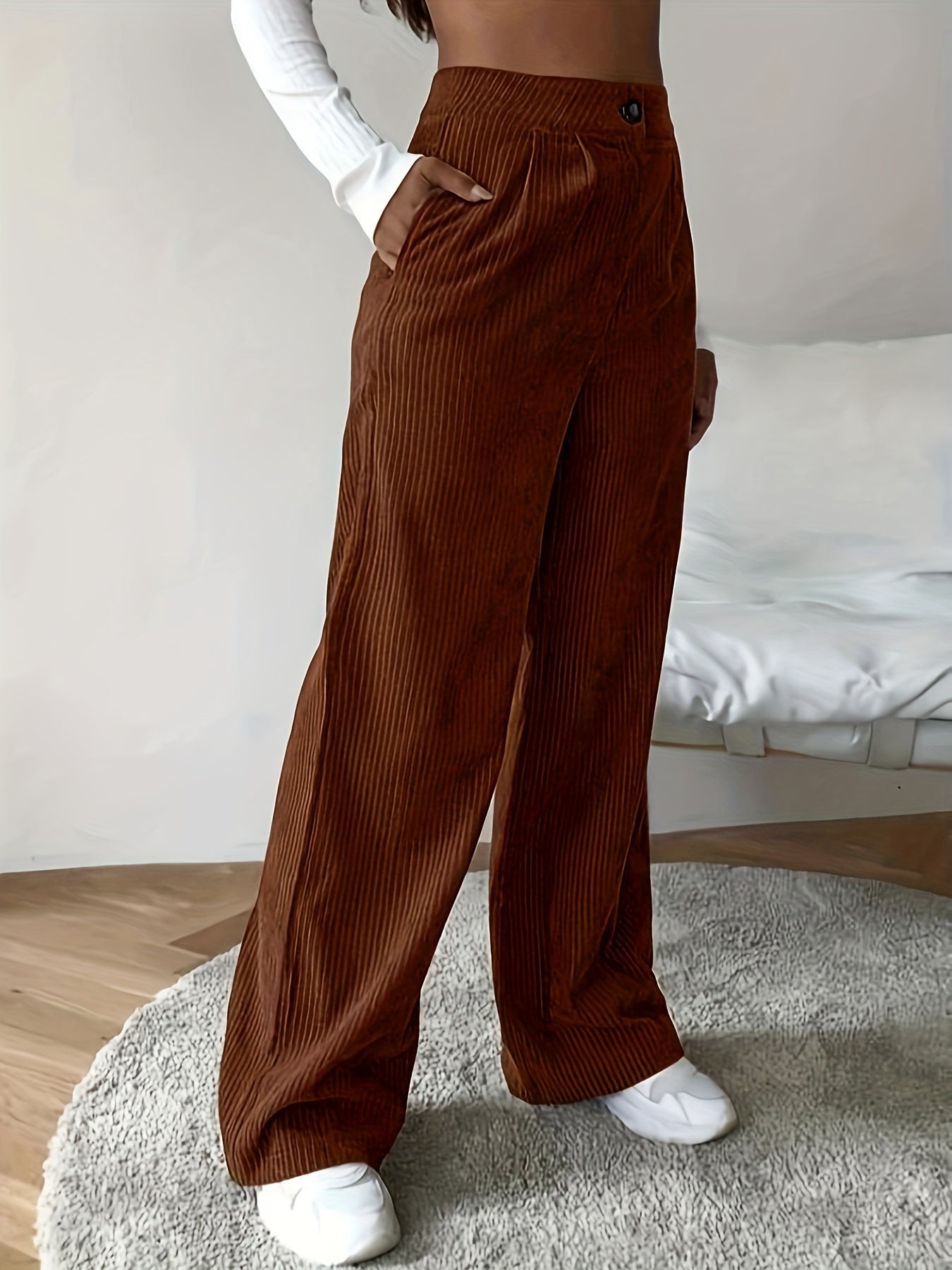  Women's Corduroy High Rise Wide Leg Trousers