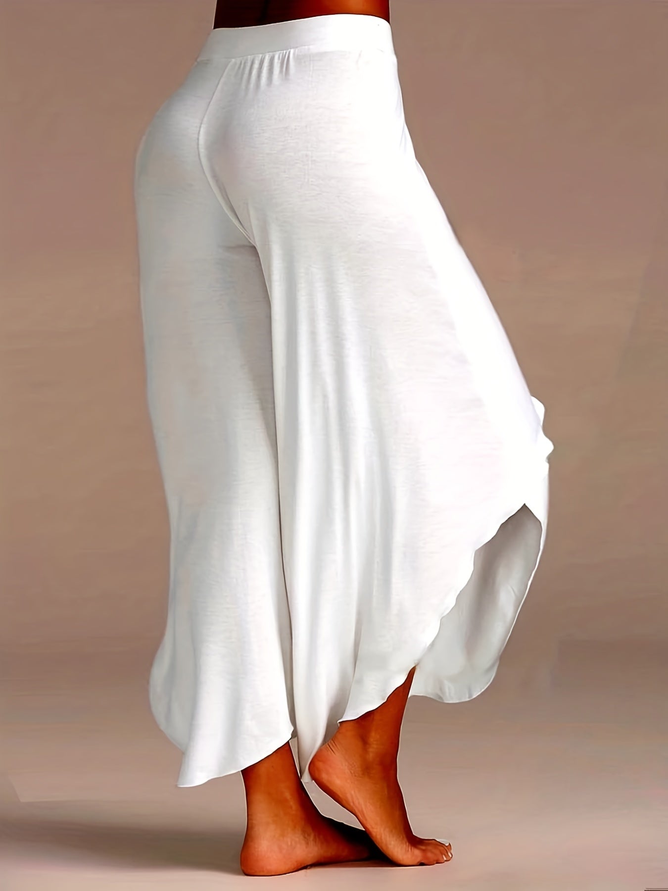 Plus Size Solid Split Stretch Wide Leg Pants