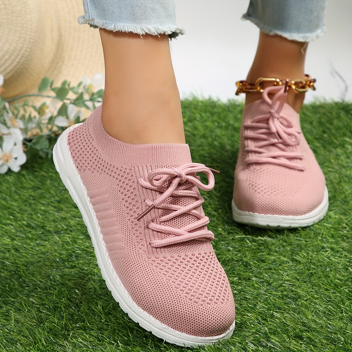Women's Breathable Lace Up Sneakers Lightweight Outdoor Shoes