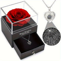 Eternal Red Rose & 'I Love You' Necklace - Perfect Gift for Her