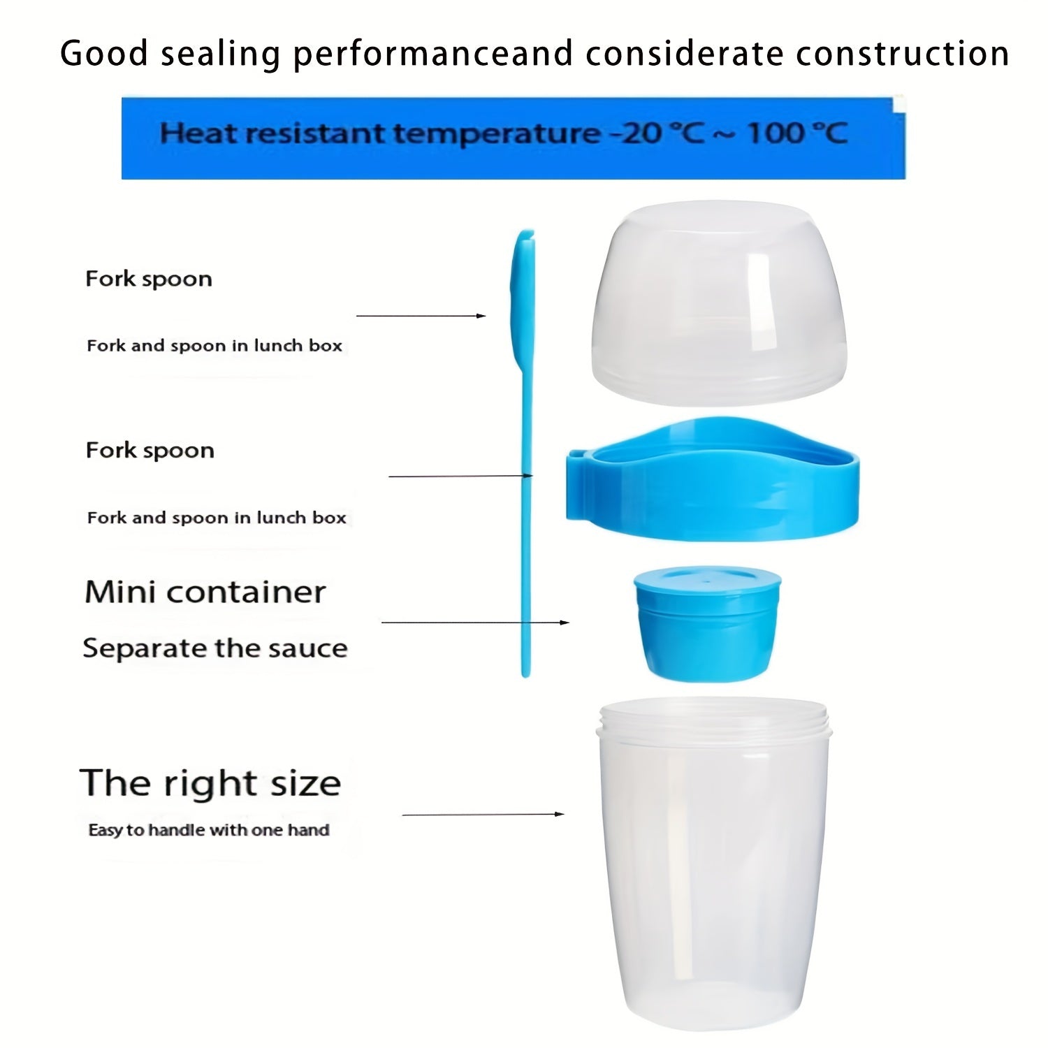 Leakproof BPA Portable Breakfast Cup with Fork for Yogurt Oatmeal Salad Lunch