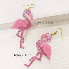Western Style Pink Flamingo Earrings Acrylic Jewelry
