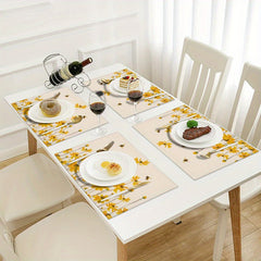 Yellow Flower Bee Placemat 16.53x12.5 Linen Scene Decor
