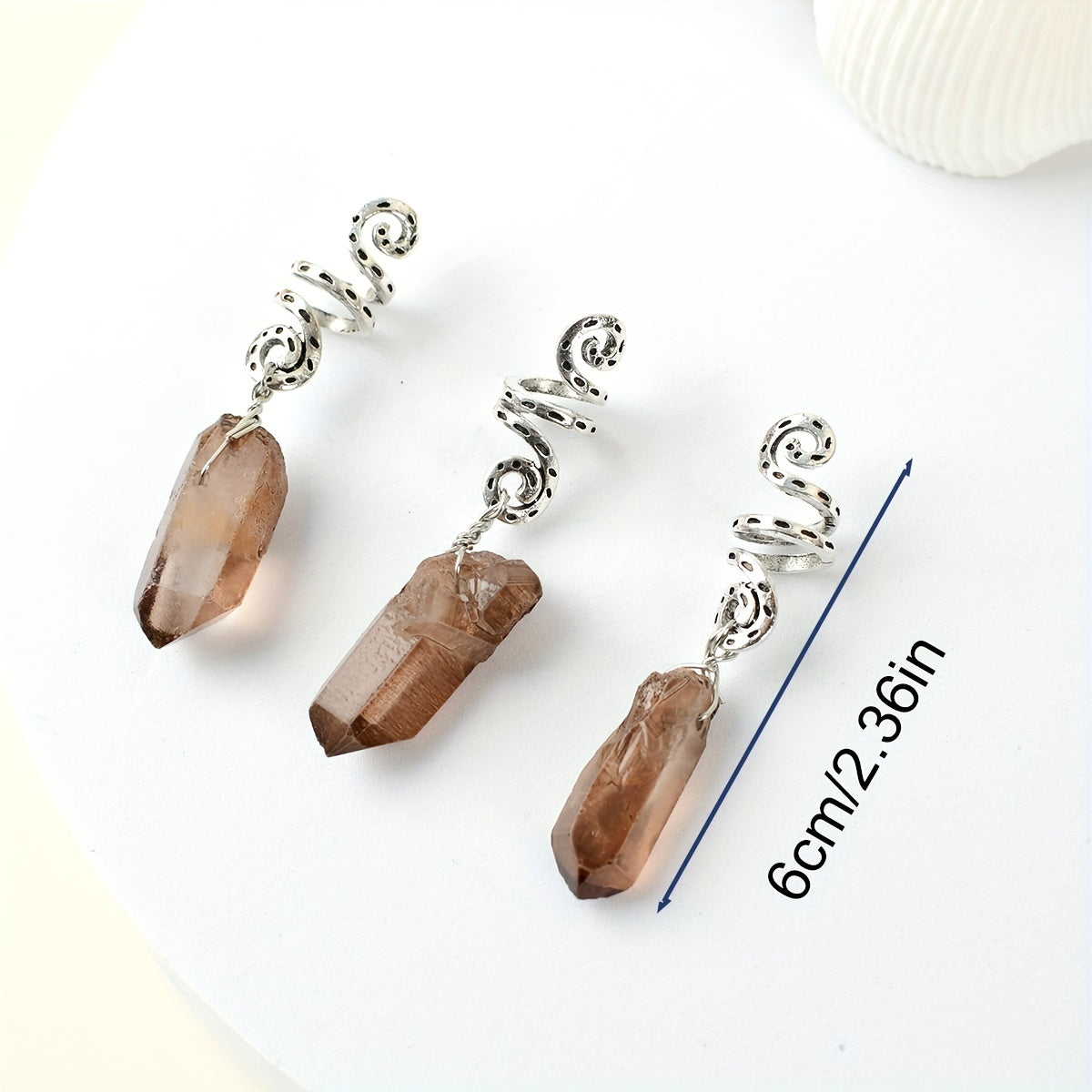 3pcs Colorful Crystal Quartz Dreadlock Hair Ring Spiral Coils Clips