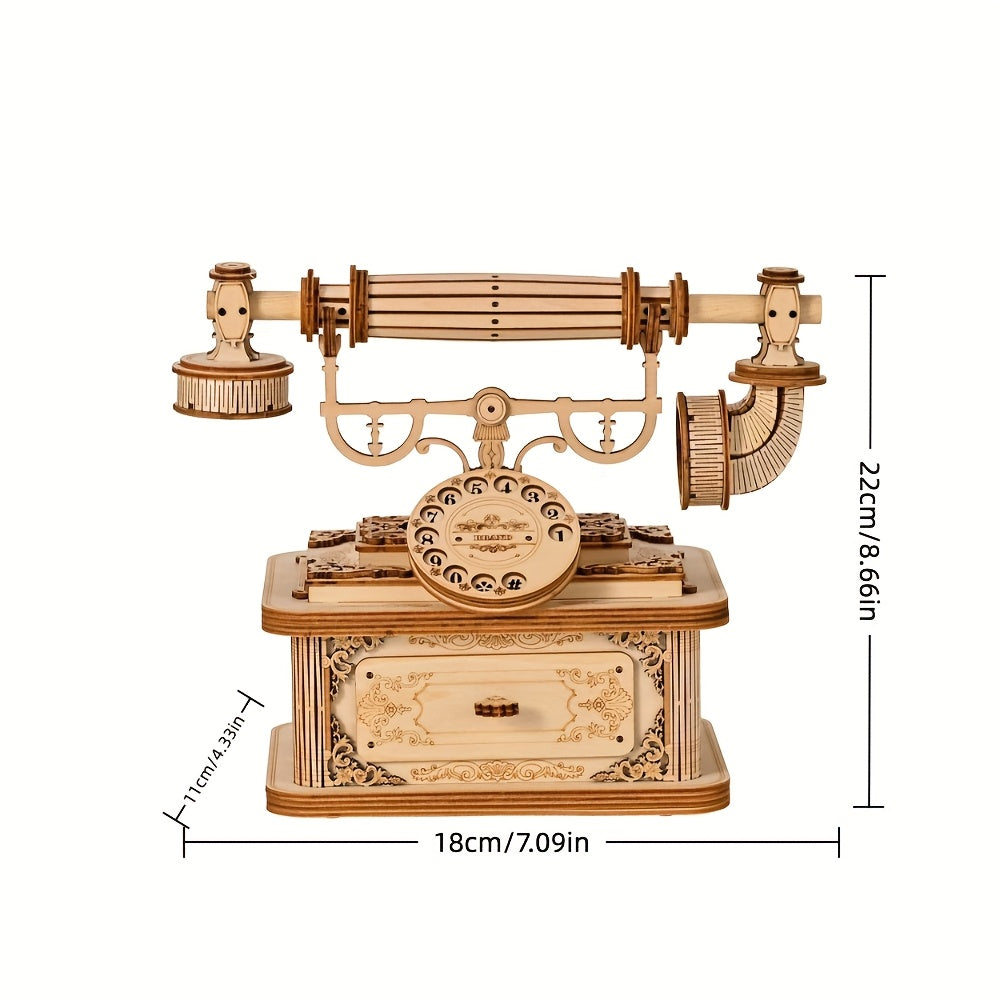 Vintage Rotary Phone 3D Wooden Puzzle DIY Craft Kit Retro Desk Model Gift
