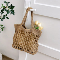 Minimalist Hollow Out Straw Bag Woven Shoulder Bag For Vacation