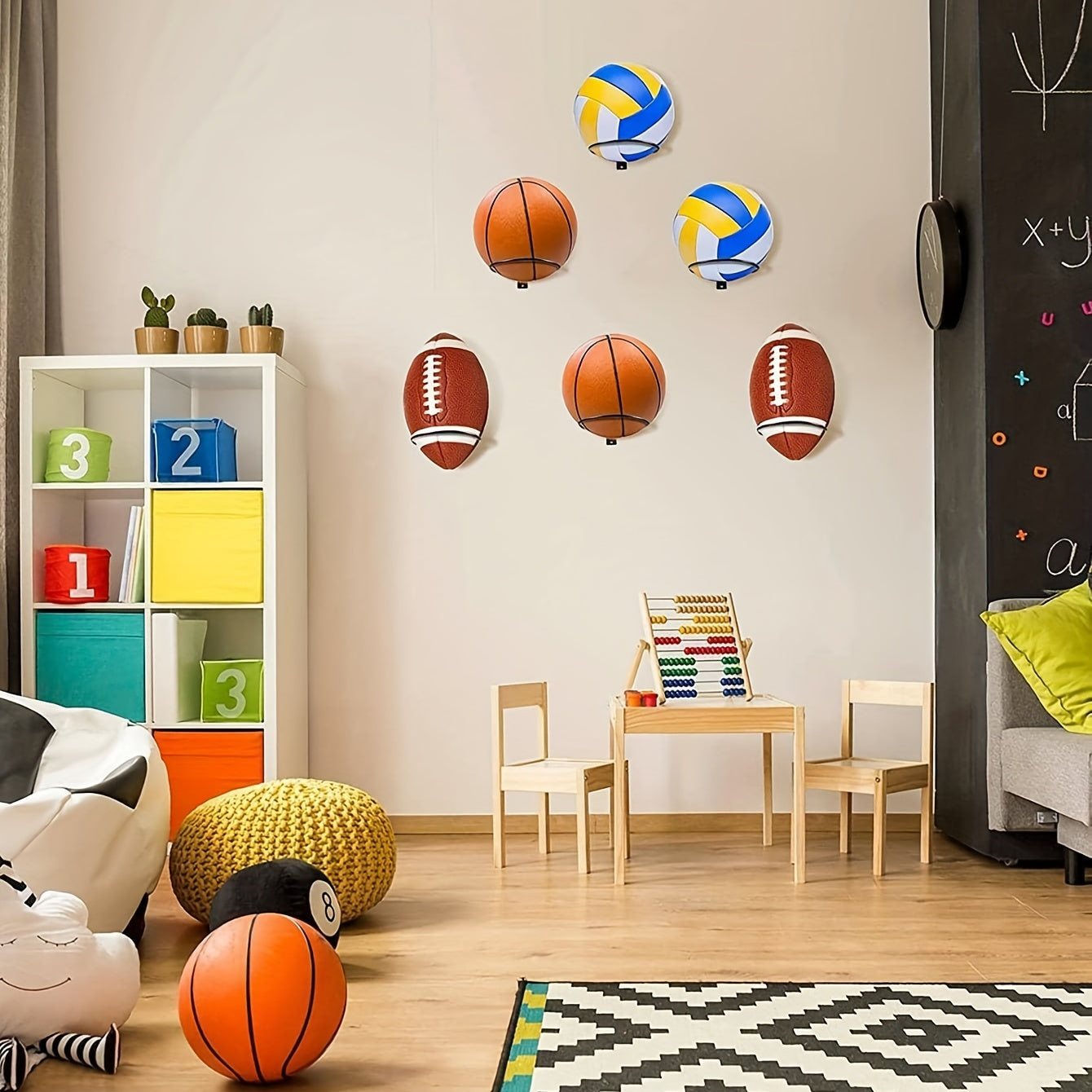 Wall Mounted Ball Rack Storage Holder for Basketball Football Volleyball