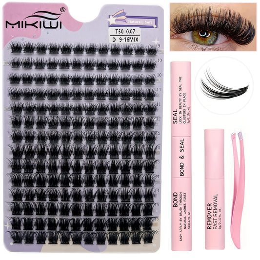 168pcs Cluster Lashes Mix D Curling Individual Eyelashes Extensions DIY Kit