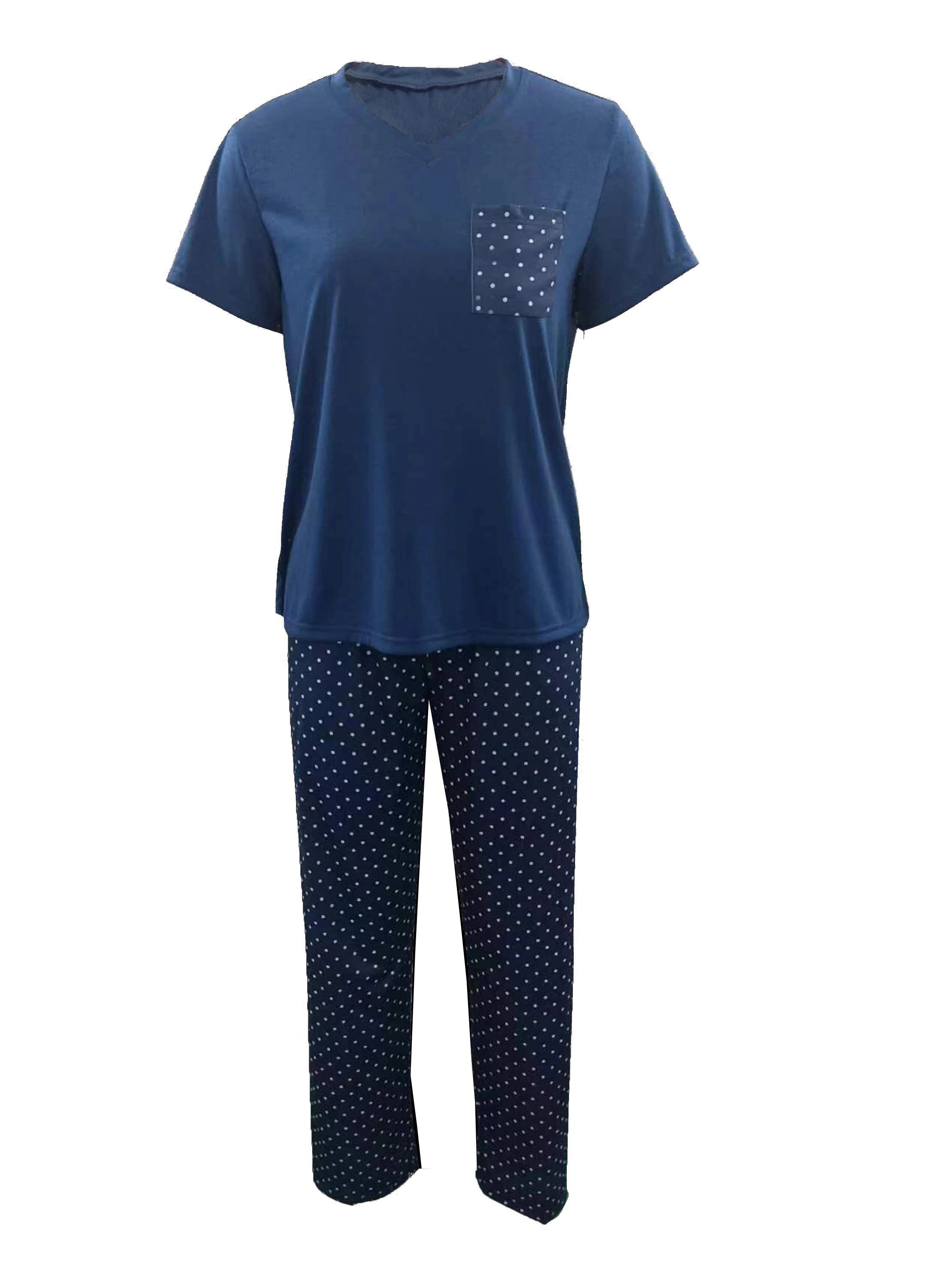  Polka Dot Pajama Set V-Neck Tee & Pants Lounge Set