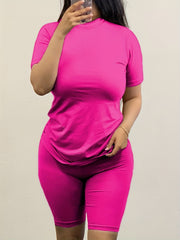  2 Piece Set Plain Short Sleeve Top & Shorts