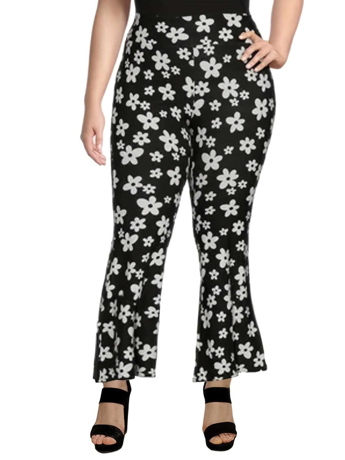 Women's Plus Floral Print High Rise Flared Leg Pants