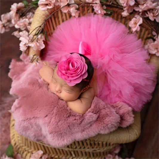 Newborn Pink Baby Photography Props Tutu Skirt & Headband