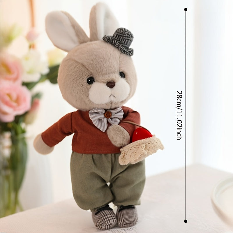 Couple Rabbit Plush Toys Stuffed Animals Red & White Outfits Bunny Ears Bow Tie