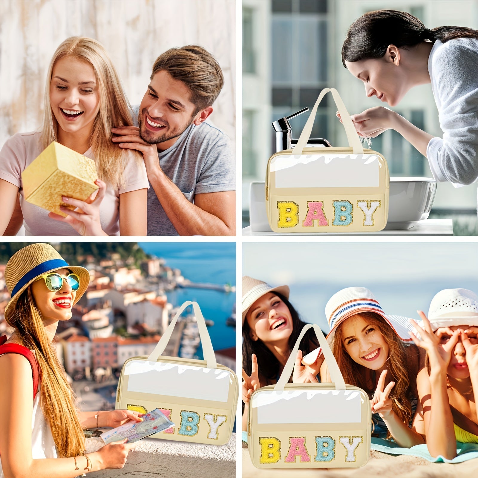 Chenille Letter Patch Clear Bag + Nylon Makeup Pouch