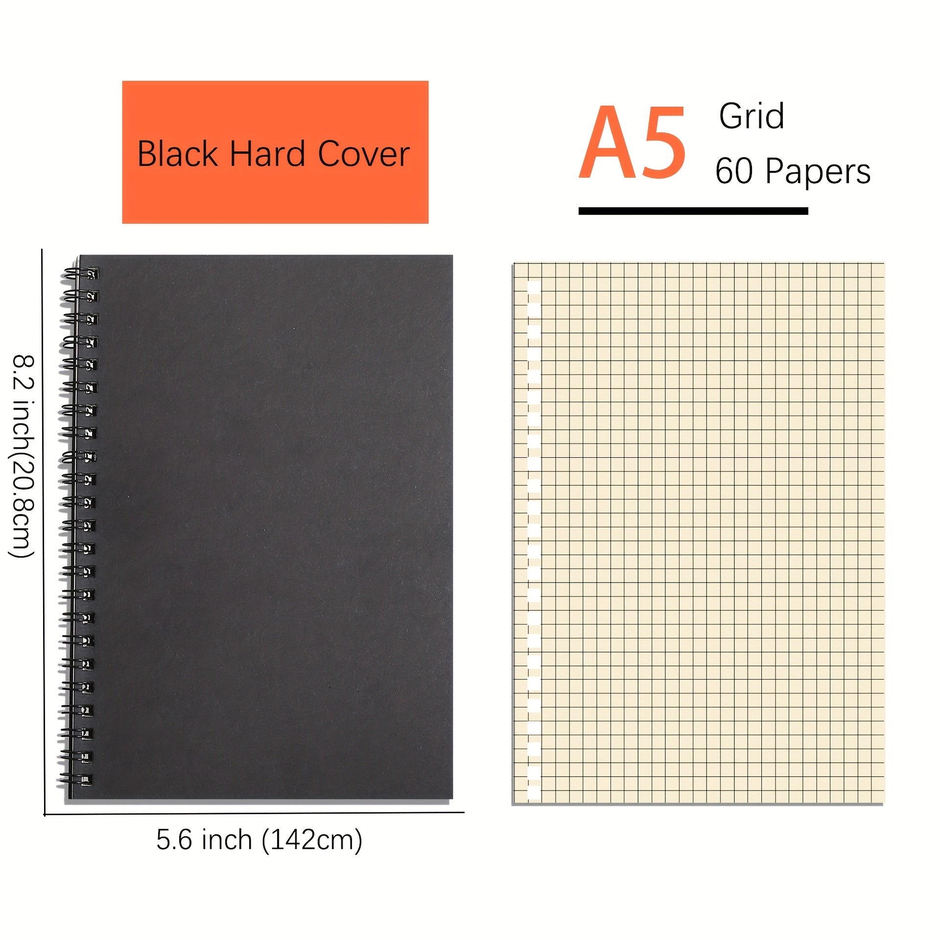 Set of 4 A5 Notebooks with Khaki Hard Cover, 120 Pages