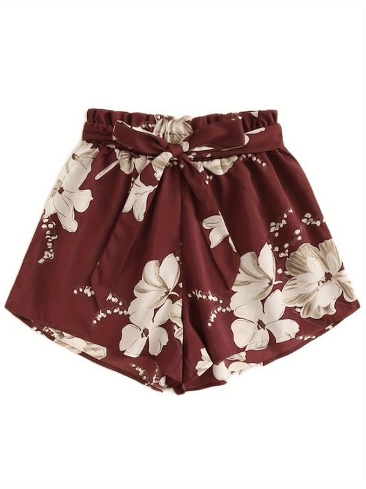 Floral Print Tie Waist Casual Loose Shorts Spring Summer
