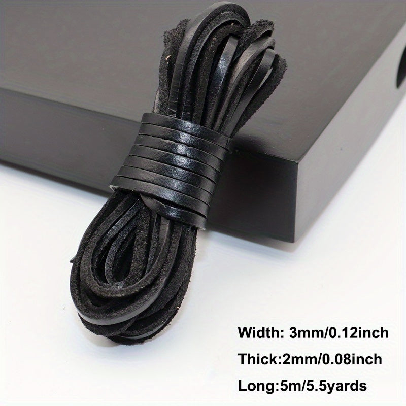3mm Flat Round Leather Cord Dark Brown 5 Meters