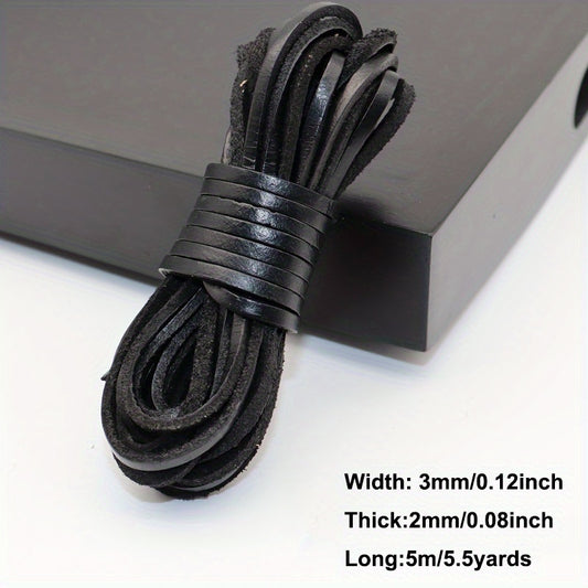 3mm Flat Round Leather Cord Dark Brown 5 Meters